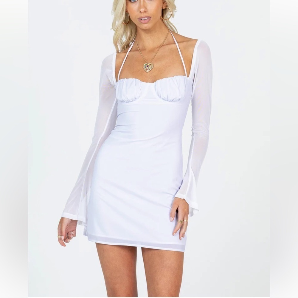 Princess Polly DYER SHEER SLEEVE MINI DRESS WHITE TALL